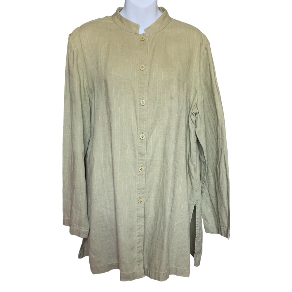 Eileen Fisher Lagenlook Green 100% Linen Tunic Top